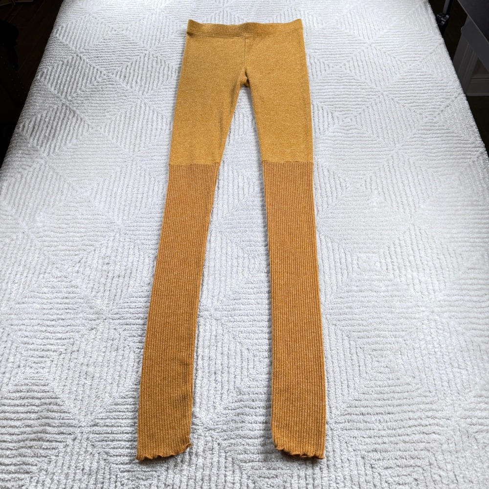 Free People Intimately Knit Leggings Women's Small Mustard Yellow Boho Earthy